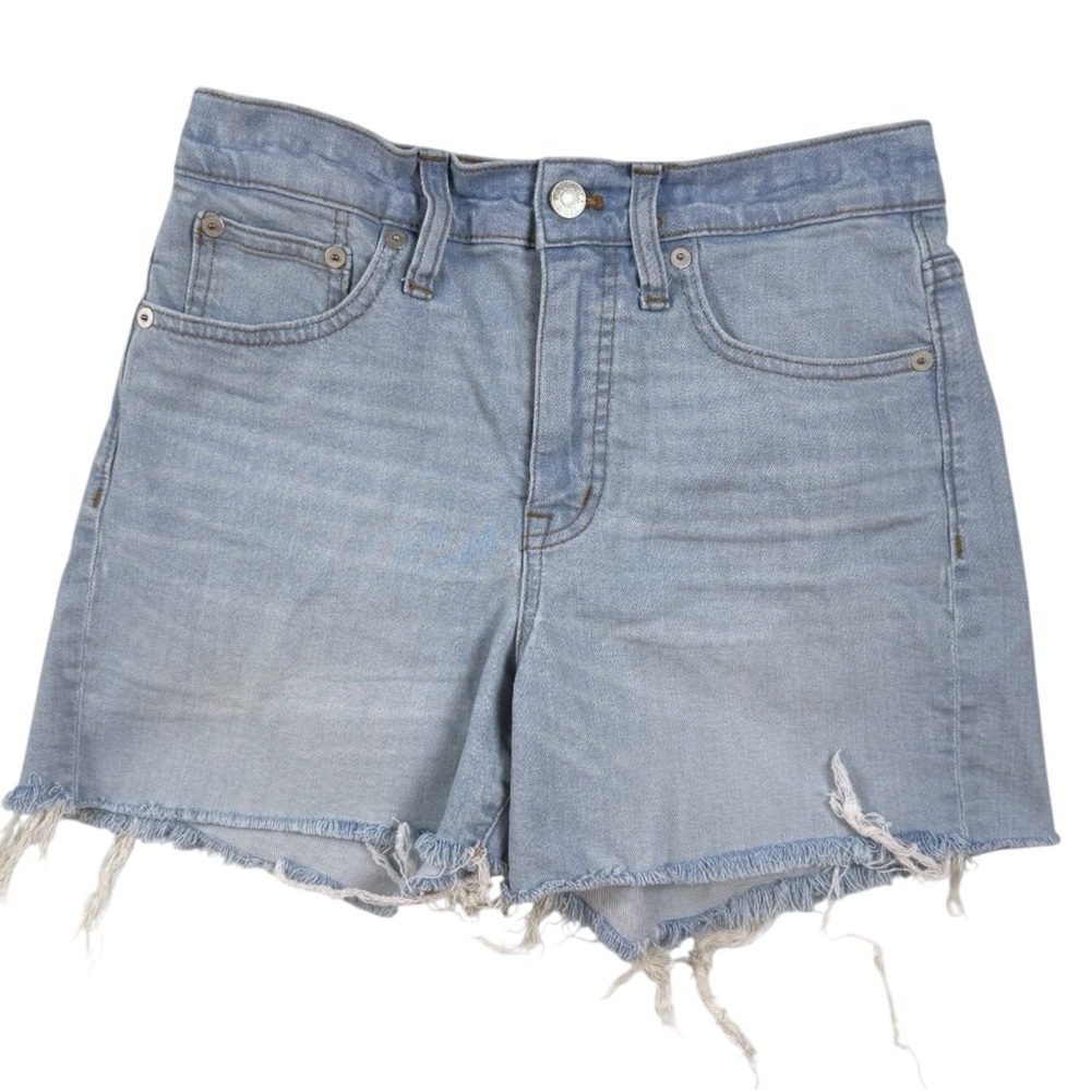 Madewell The Perfect Jean Short Hedrick Wash Light Blue Frayed High Rise Sz 25 💙